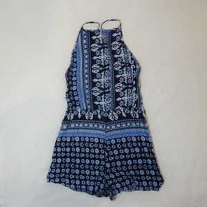 Blue and White Patterned Romper